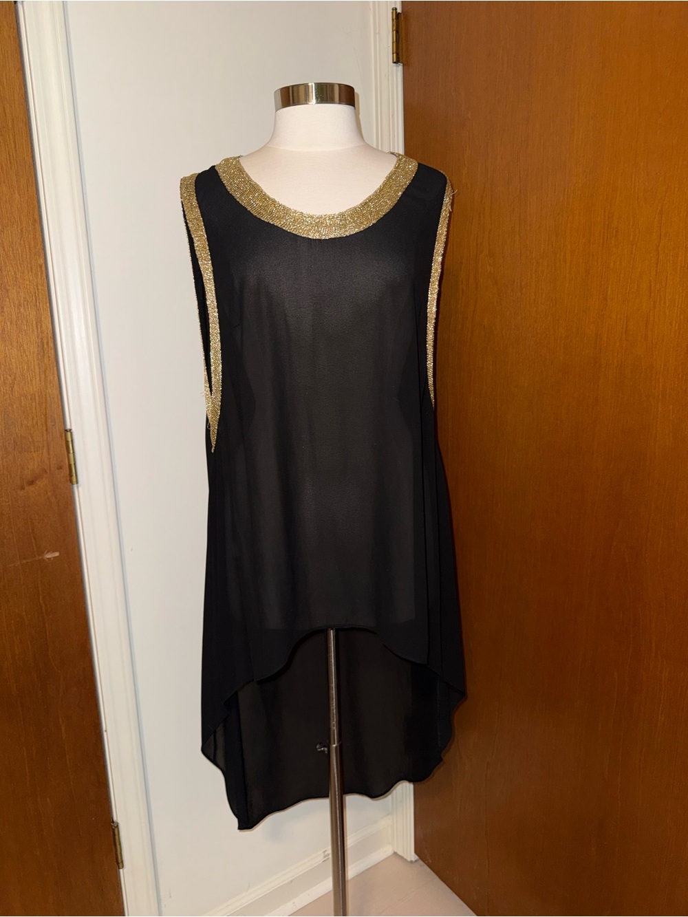 City Chic Black High-Low Sleeveless Tunic with Gold Trim
